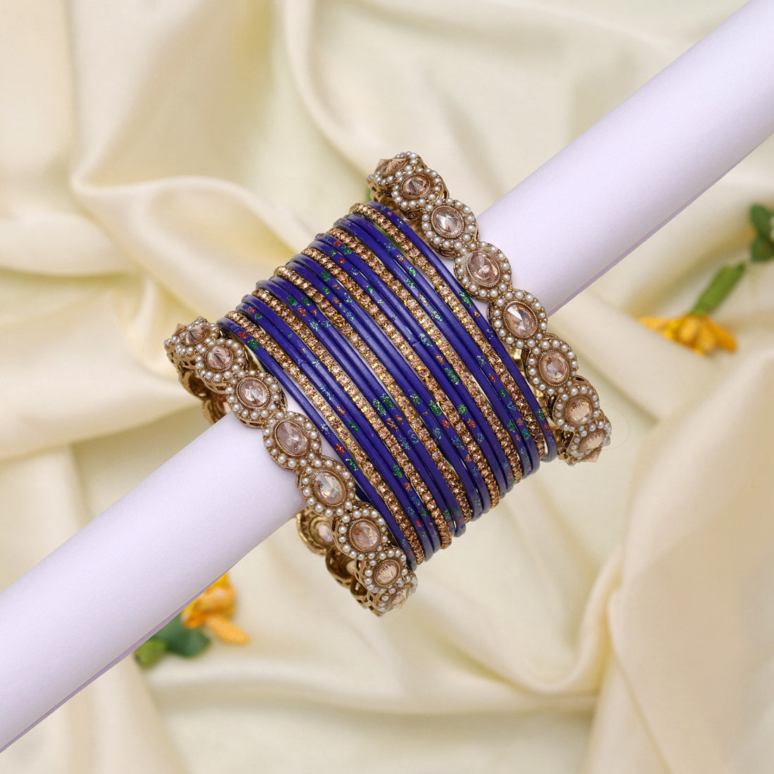 Blue Color American Diamond Bangle Set: Size: 2.8 (ADB282BLU-2.8)