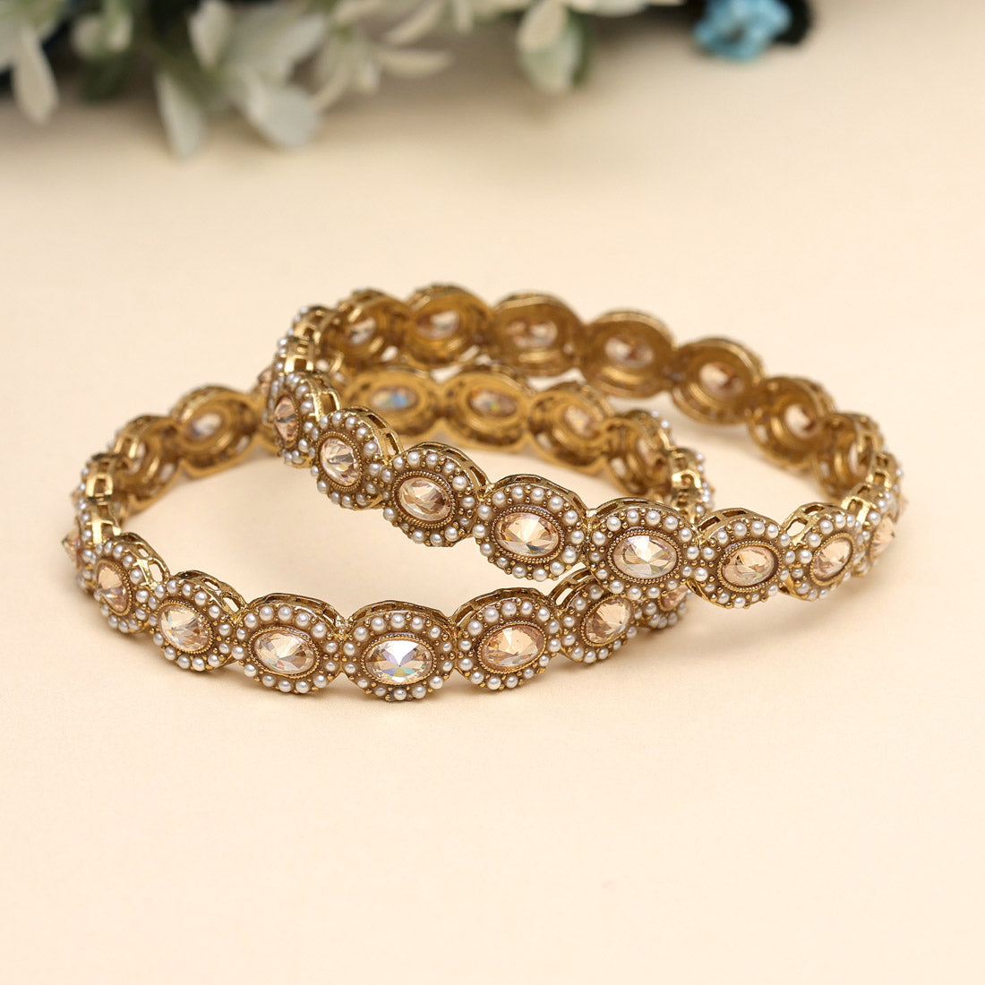 Gold Color 1 Pair Of American Diamond Bangle Size: 2.8 (ADB283GLD-2.8)