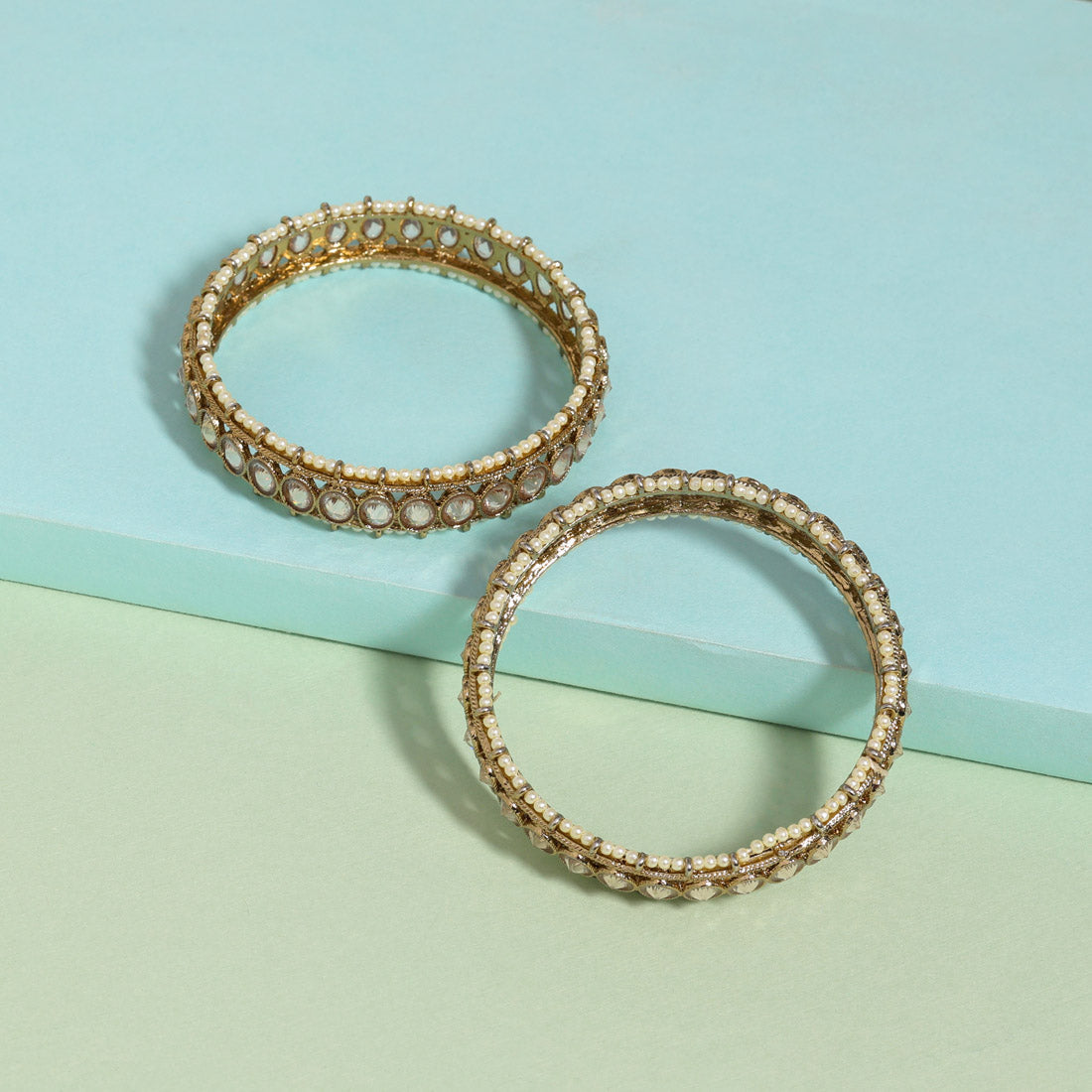 Gold Color 1 Pair Of American Diamond Bangle Size: 2.8 (ADB283GLD-2.8)