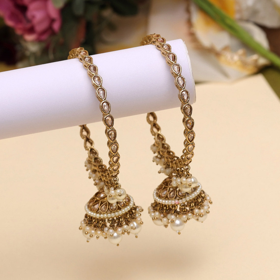 Gold Color 1 Pair Of American Diamond Bangle Size: 2.8 (ADB293GLD-2.8)