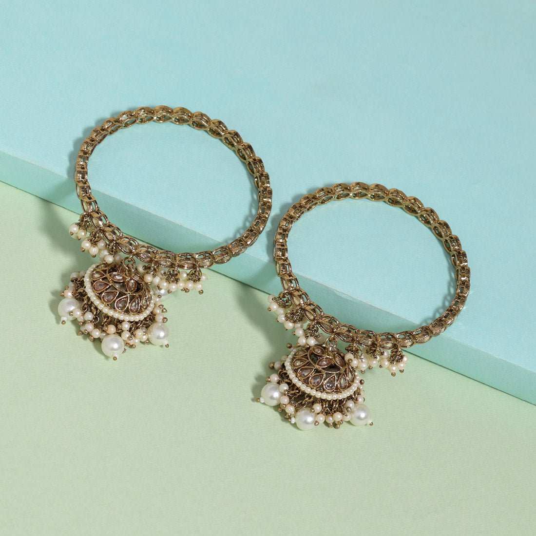 Gold Color 1 Pair Of American Diamond Bangle Size: 2.8 (ADB293GLD-2.8)