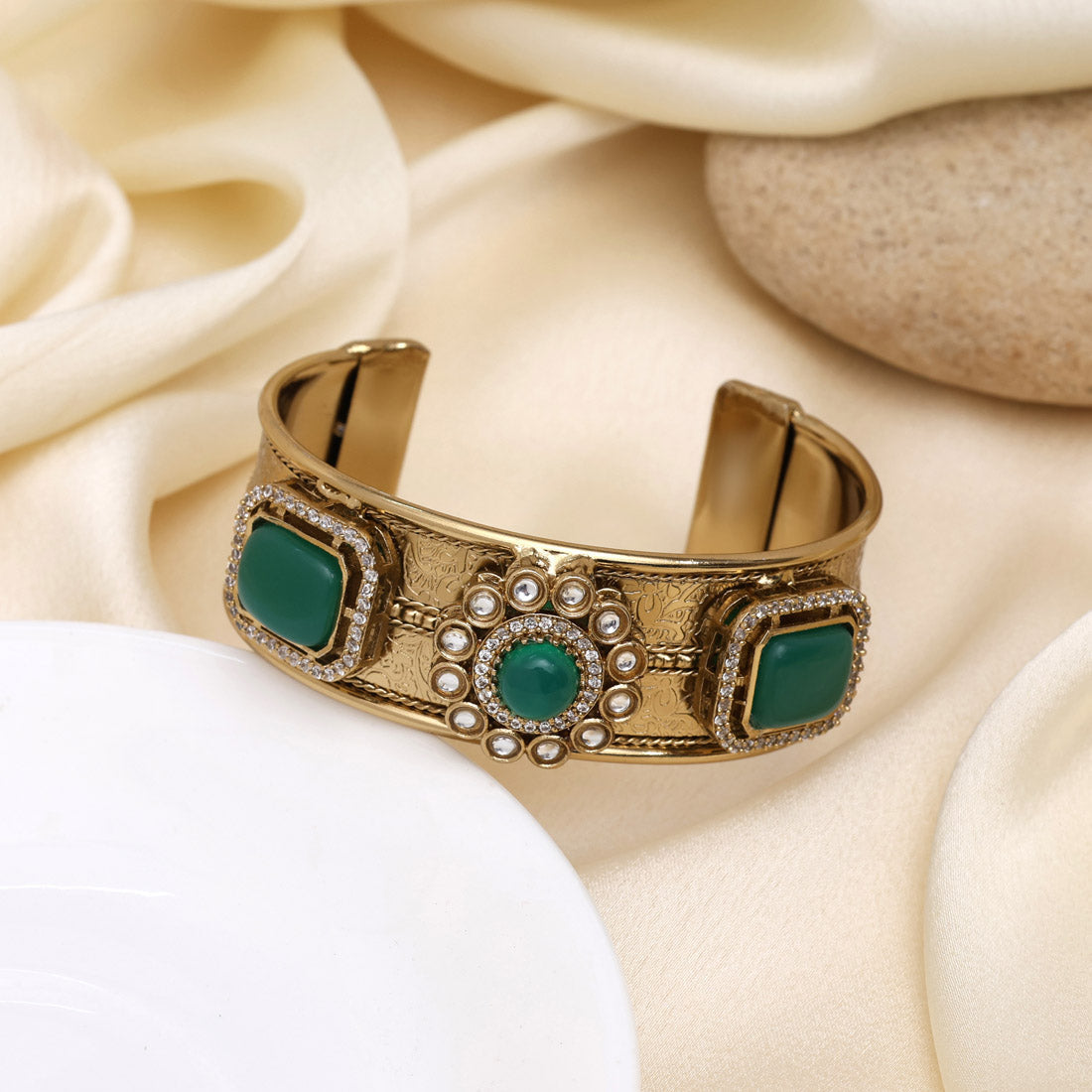 Trendy Green Color American Diamond Bracelet With Designer Craft Appeal
