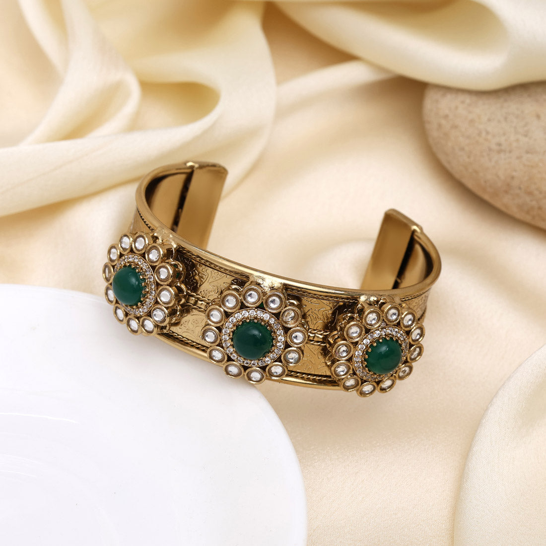 Leafy Green Color American Diamond Bracelet With Sparkle And Elegance