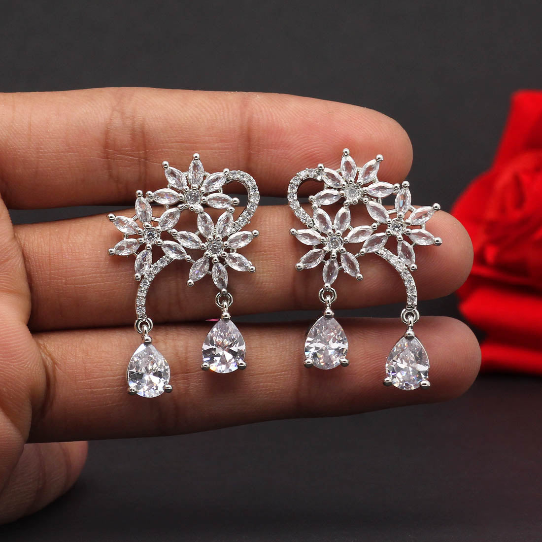 Silver Color American Diamond Earrings (ADE340SLV)
