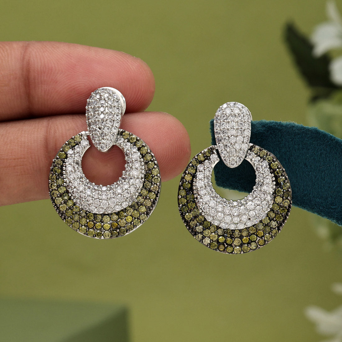 Mehandi Green Color American Diamond Earrings (ADE370MGRN)