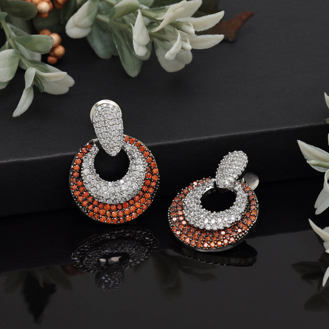 Orange Color American Diamond Earrings (ADE370ORG)