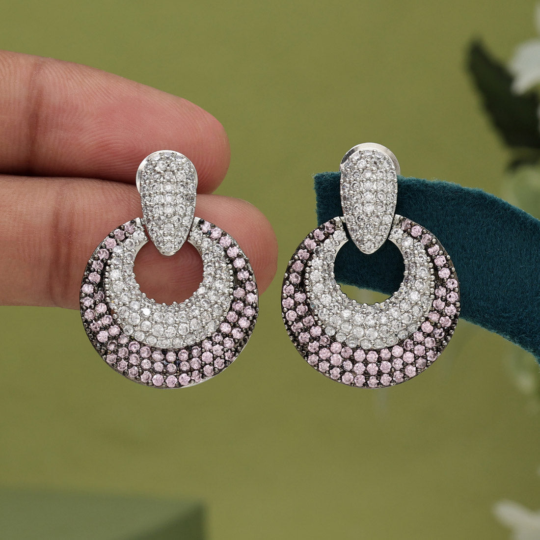 Pink Color American Diamond Earrings (ADE370PNK)