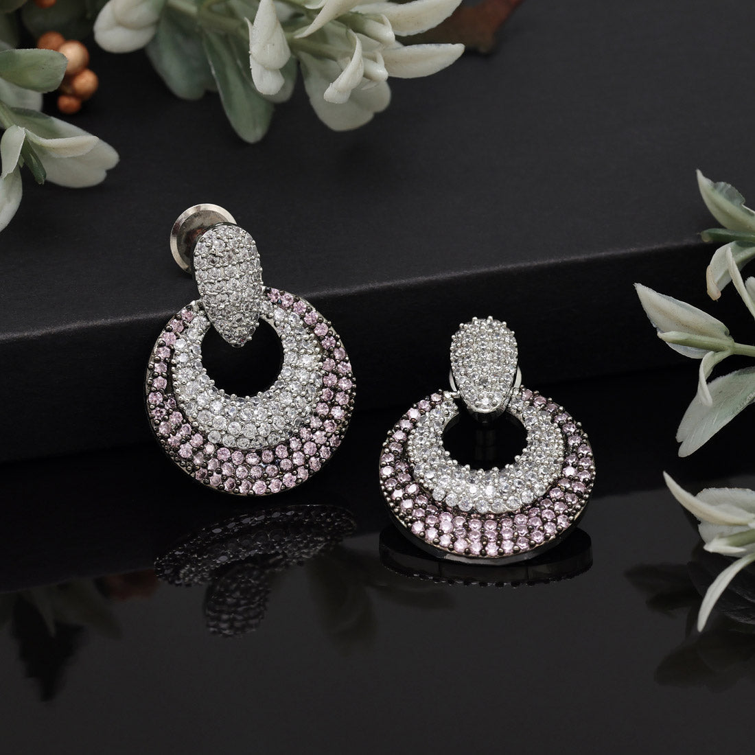 Pink Color American Diamond Earrings (ADE370PNK)