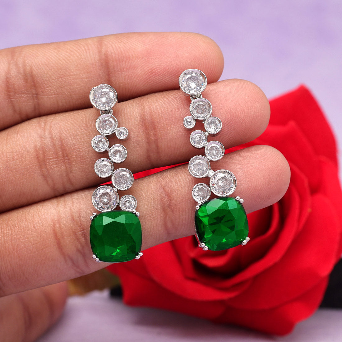 Green Color American Diamond Earrings (ADE531GRN)