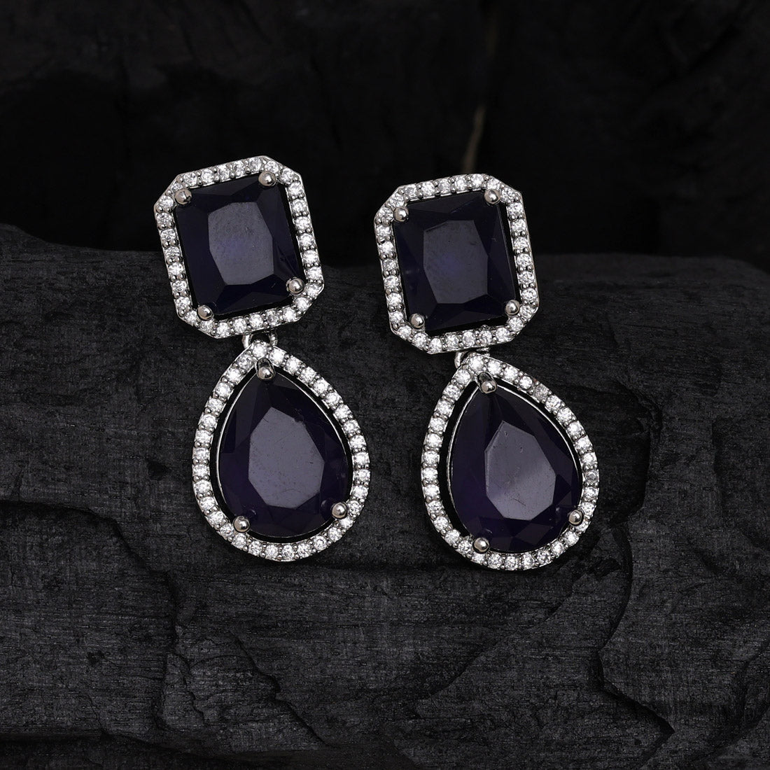 Navy Blue Color American Diamond Earrings (ADE532NBLU)