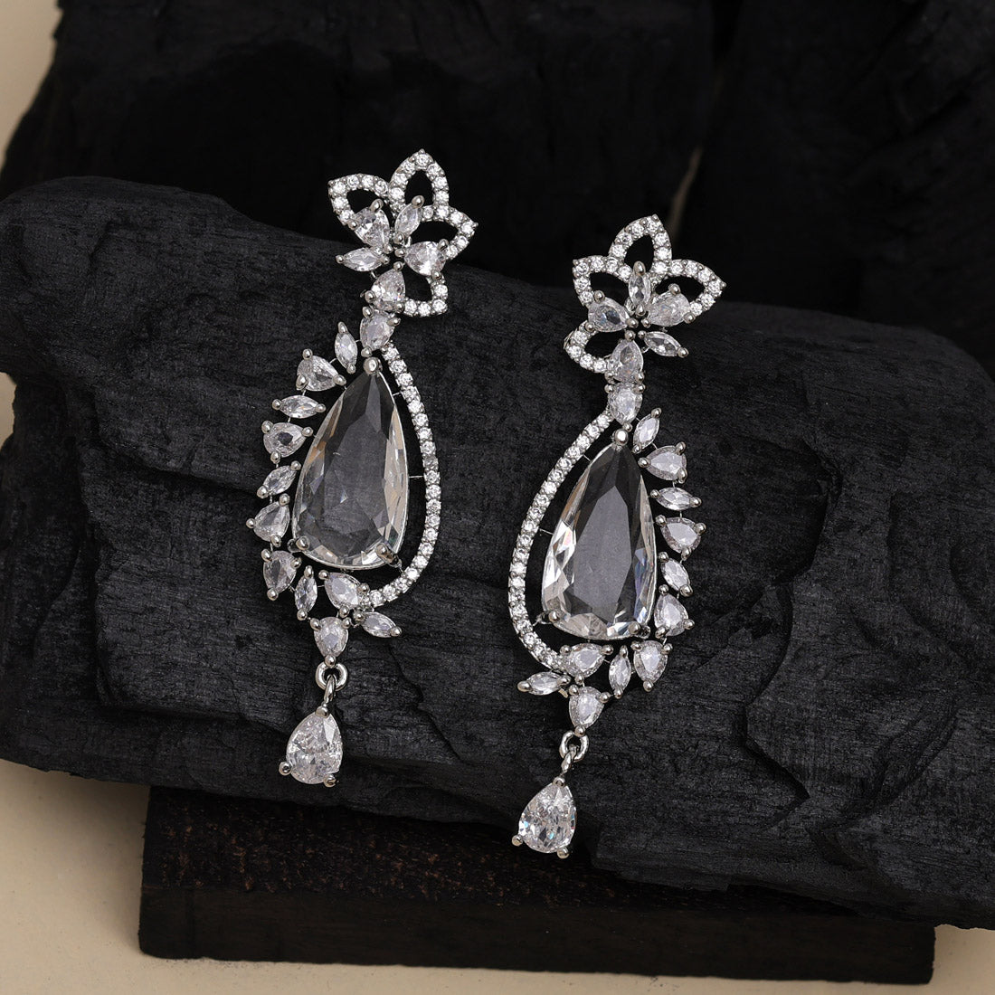 Silver Color American Diamond Earrings (ADE536SLV)