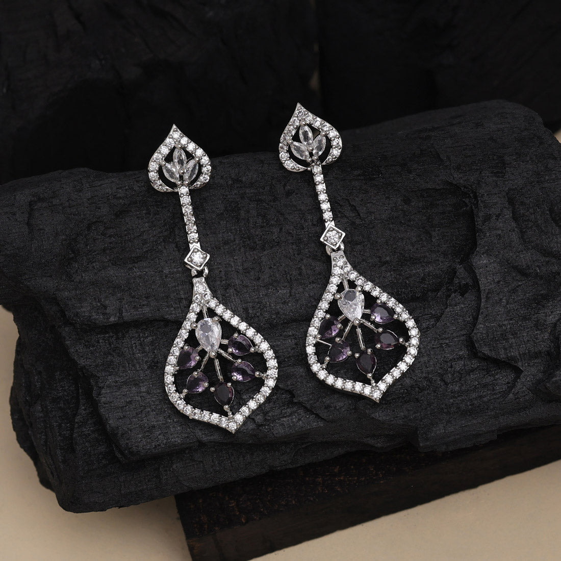 Purple Color American Diamond Earrings (ADE541PRP)