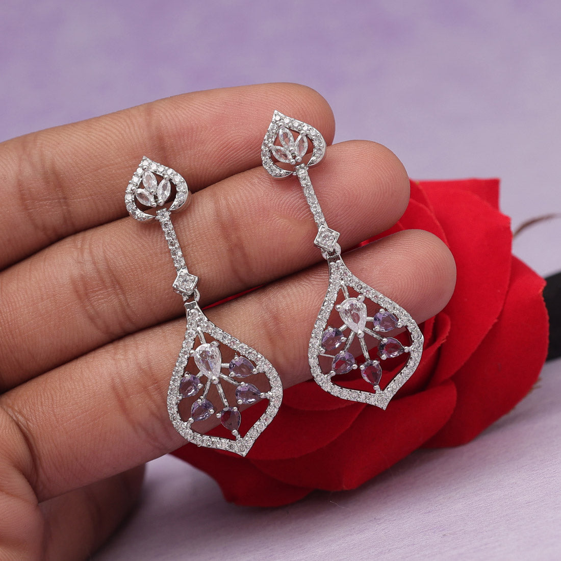 Purple Color American Diamond Earrings (ADE541PRP)