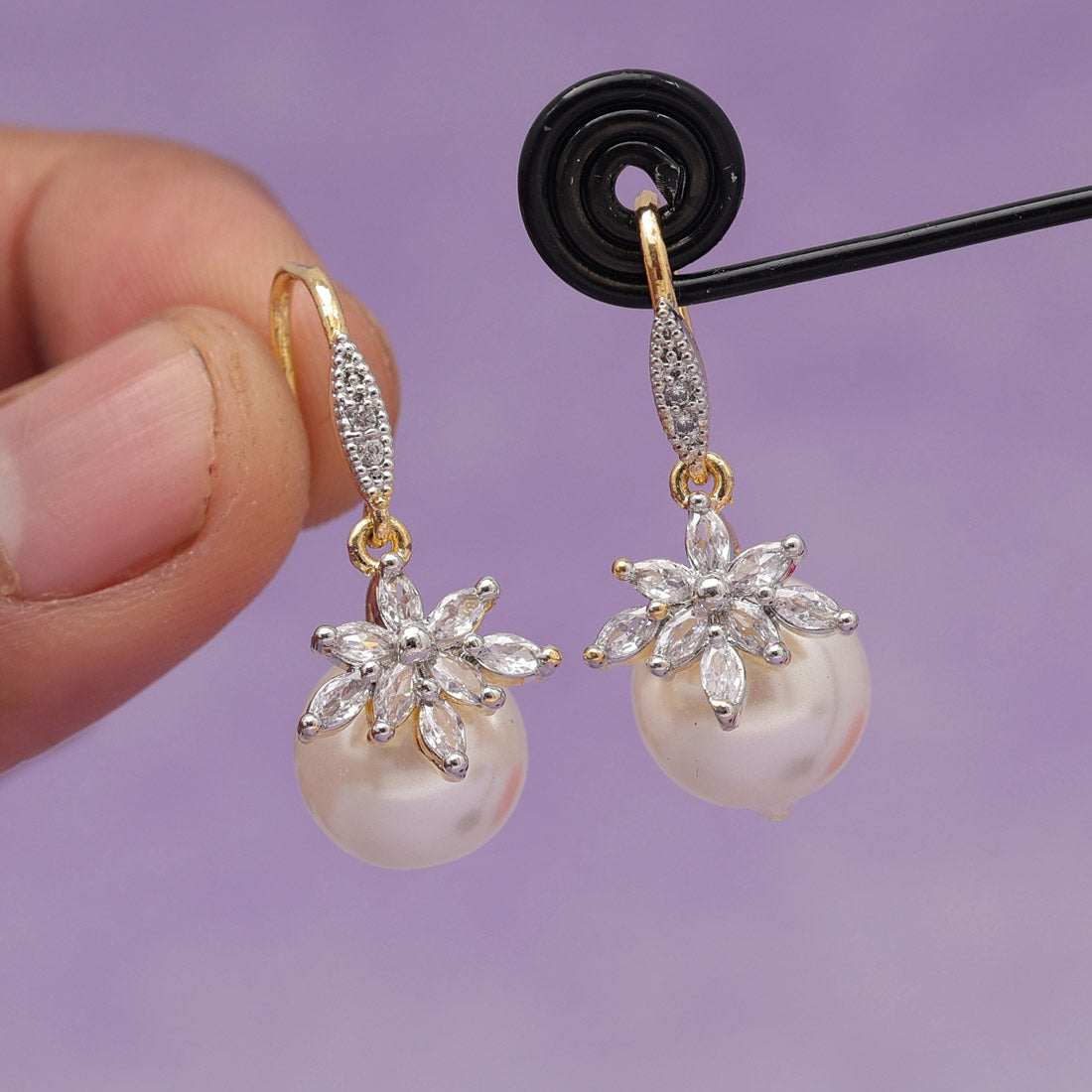 White Color American Diamond Earrings (ADE550WHT)