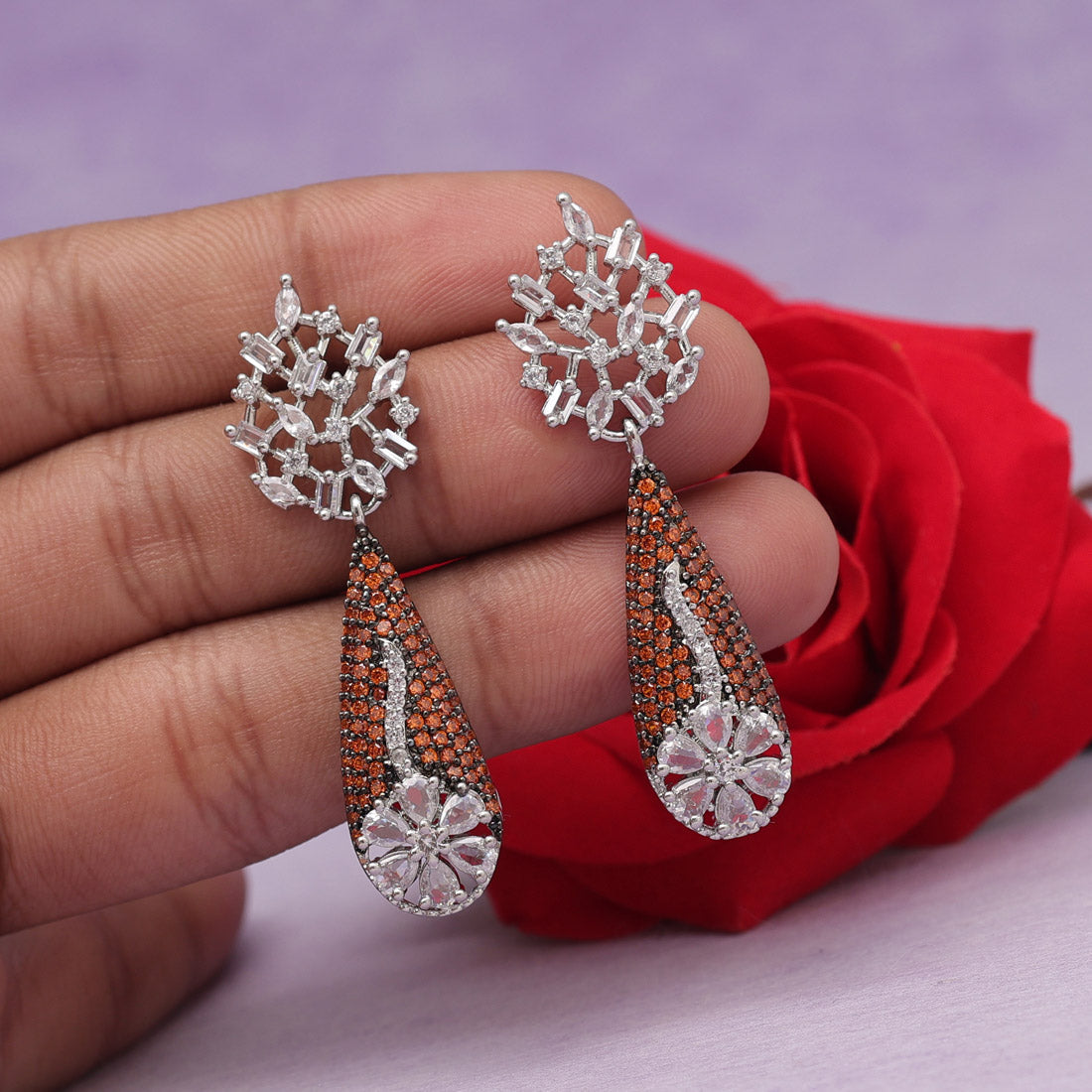 Orange Color American Diamond Earrings (ADE559ORG)