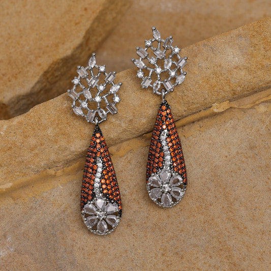 Orange Color American Diamond Earrings (ADE559ORG)
