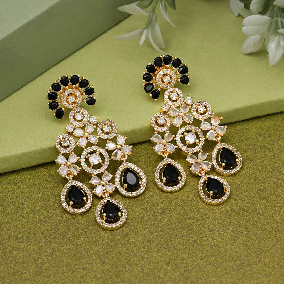 Black Color American Diamond Earrings (ADE564BLK)