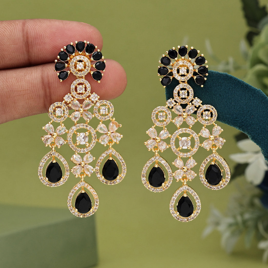 Black Color American Diamond Earrings (ADE564BLK)