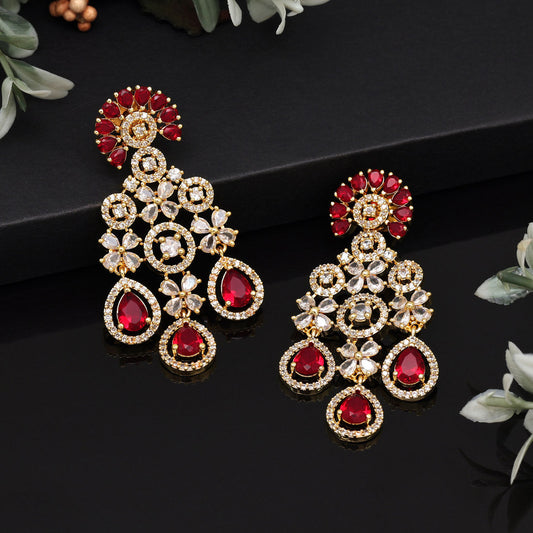 Red Color American Diamond Earrings (ADE564RED)