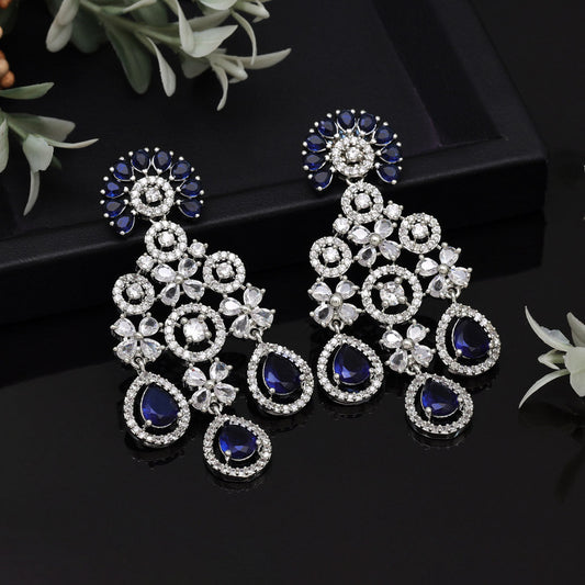 Blue Color American Diamond Earrings (ADE565BLU)