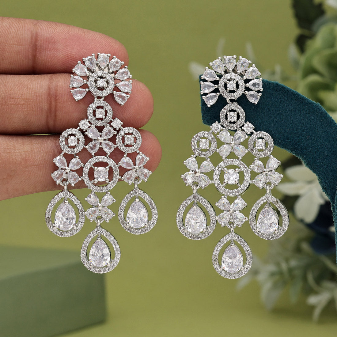 Silver Color American Diamond Earrings (ADE565SLV)