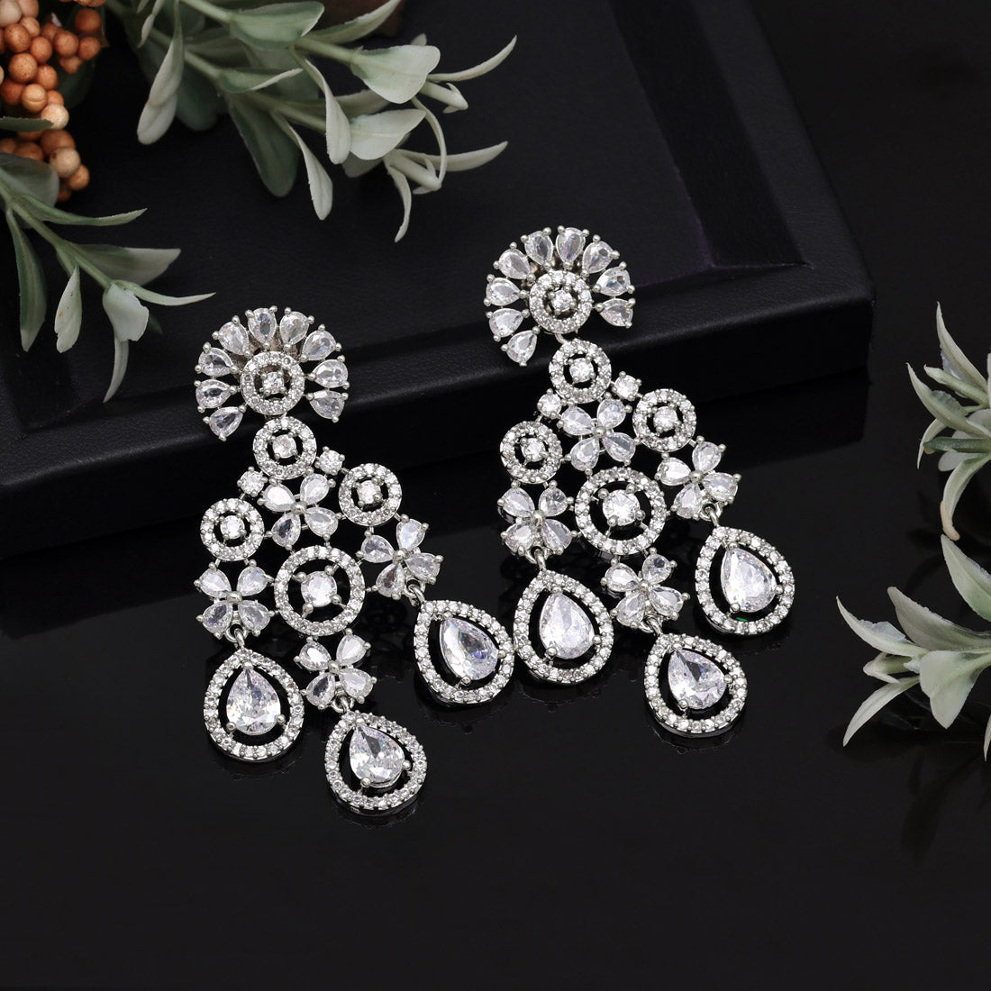 Silver Color American Diamond Earrings (ADE565SLV)