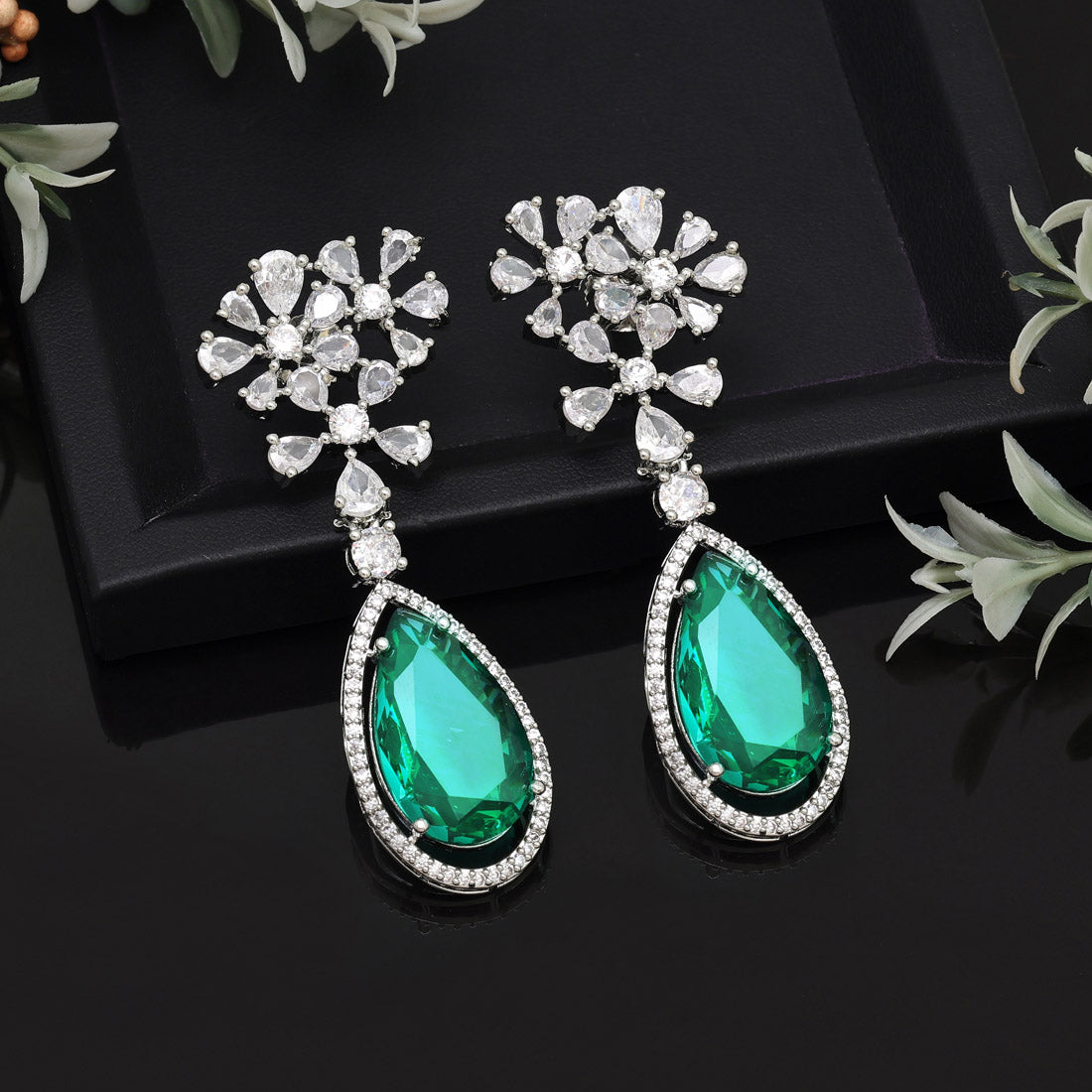 Green Color American Diamond Earrings (ADE566GRN)