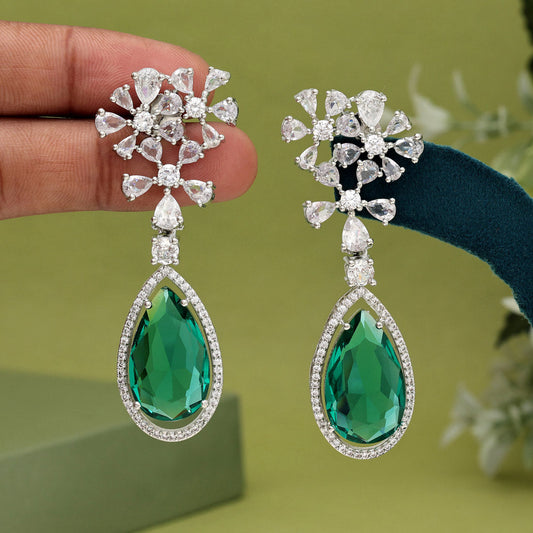 Green Color American Diamond Earrings (ADE566GRN)