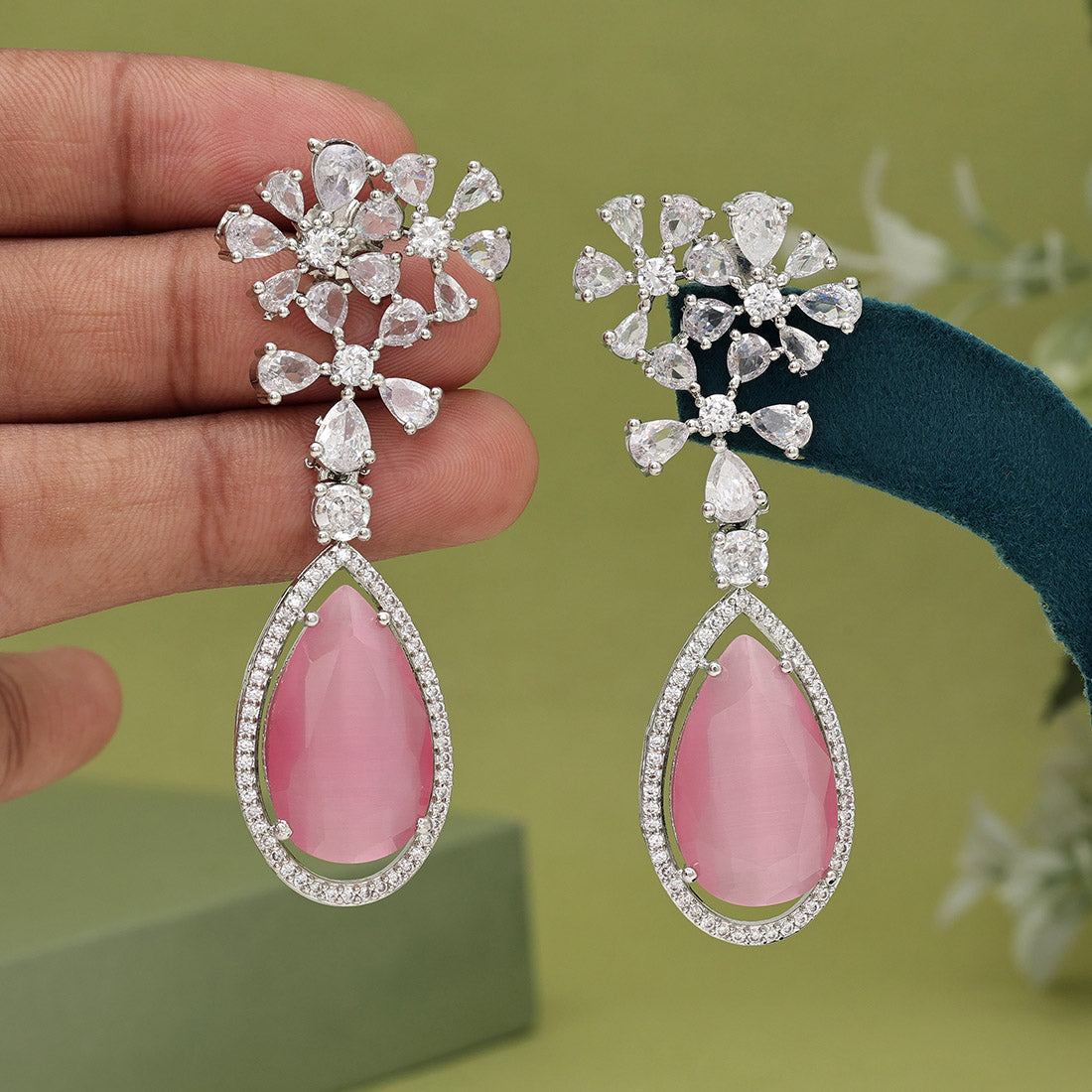 Pink Color American Diamond Earrings (ADE566PNK)