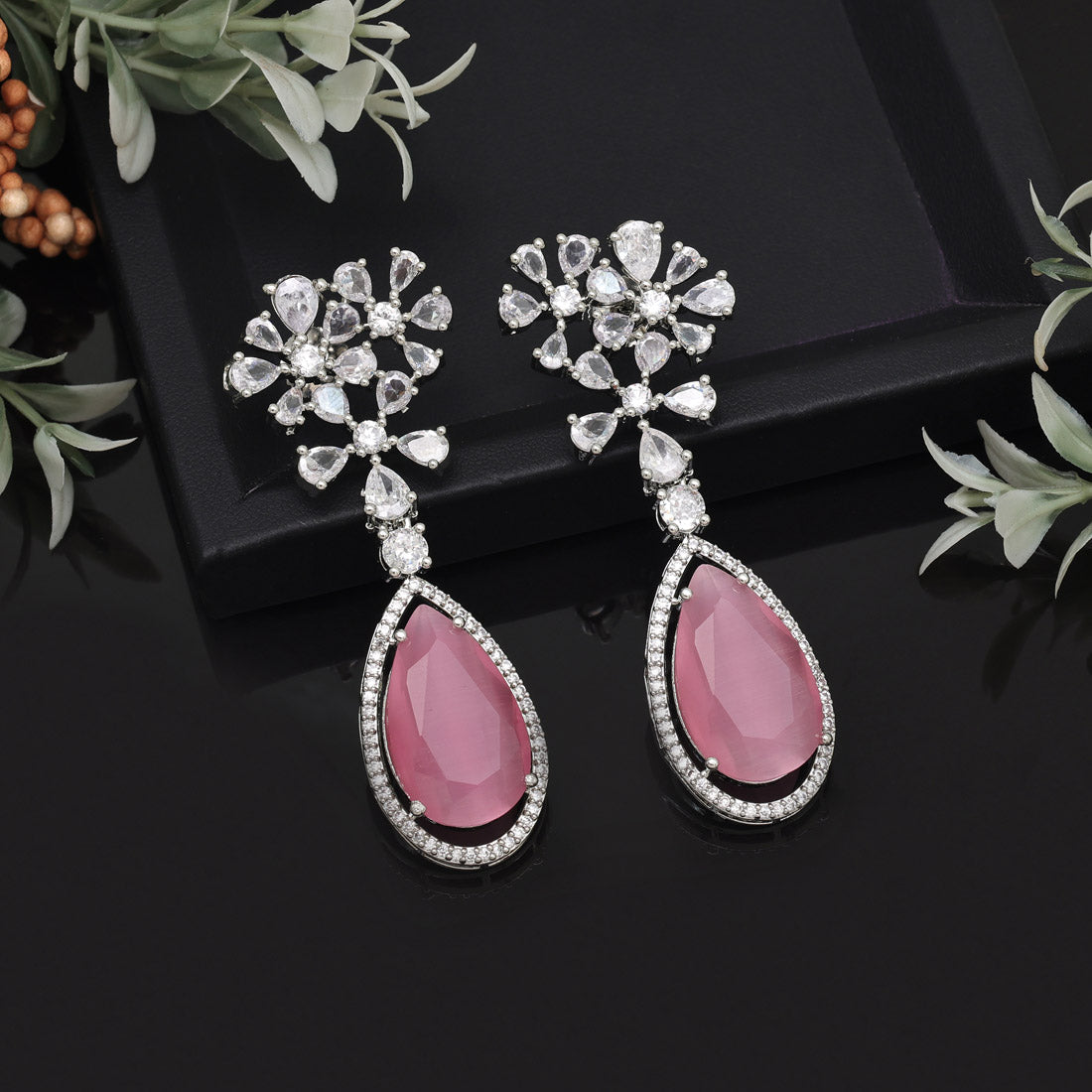 Pink Color American Diamond Earrings (ADE566PNK)