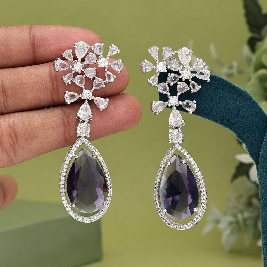 Purple Color American Diamond Earrings (ADE566PRP)