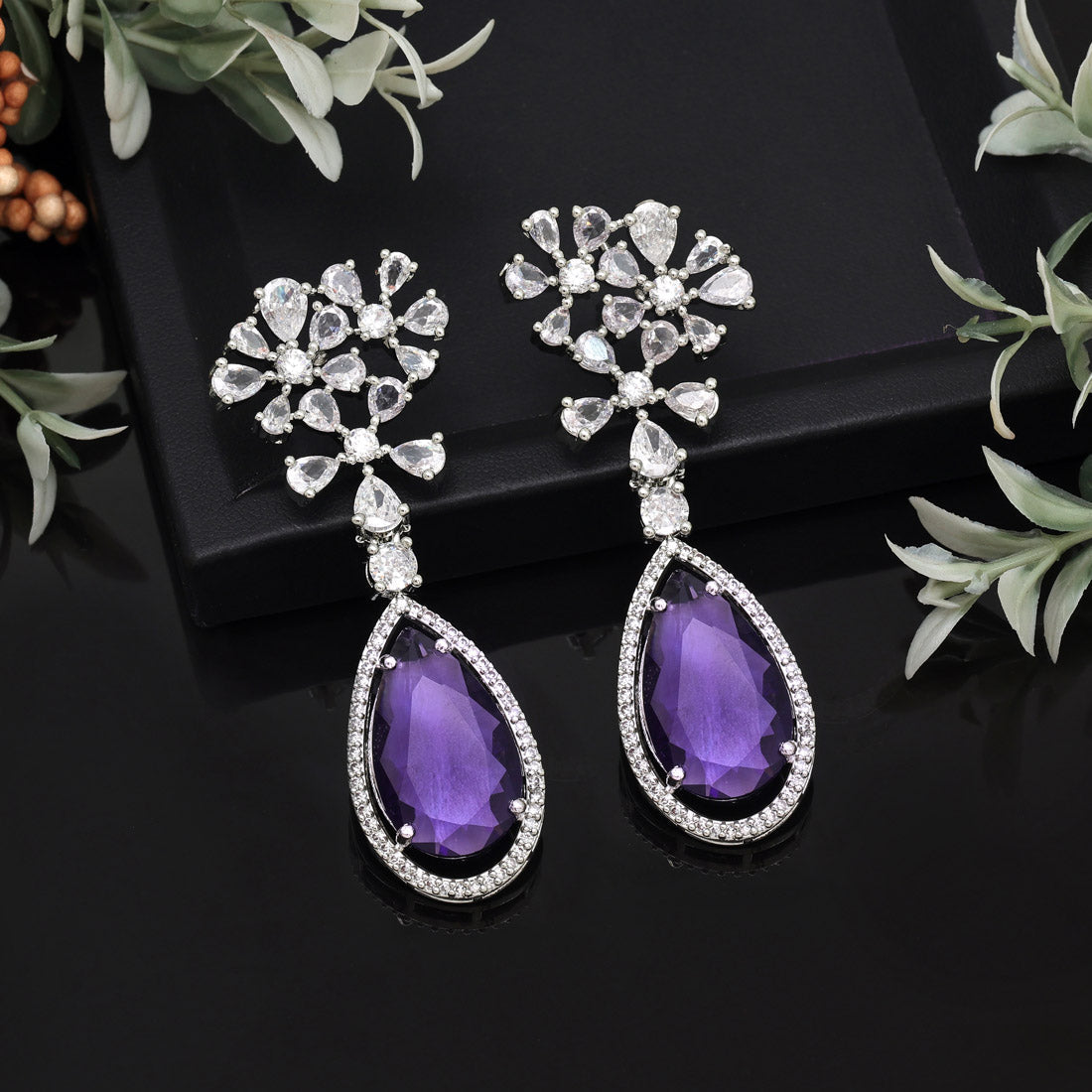 Purple Color American Diamond Earrings (ADE566PRP)