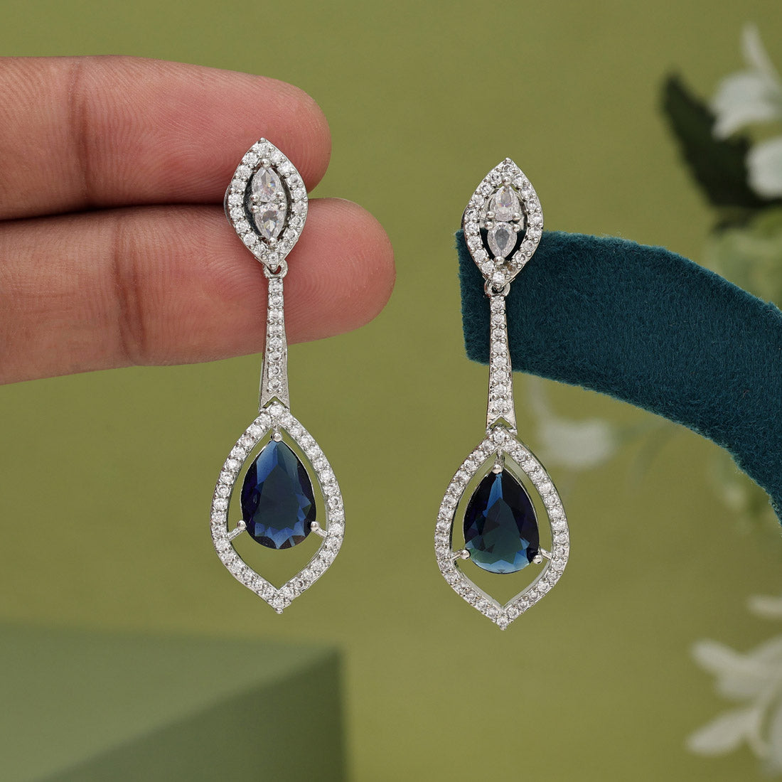 Blue Color American Diamond Earrings (ADE567BLU)