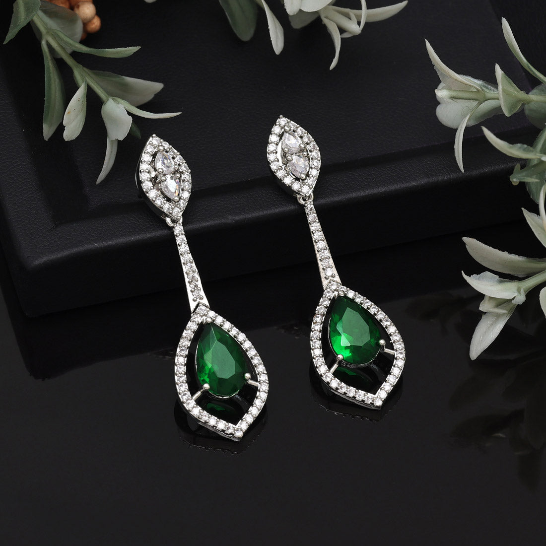 Green Color American Diamond Earrings (ADE567GRN)