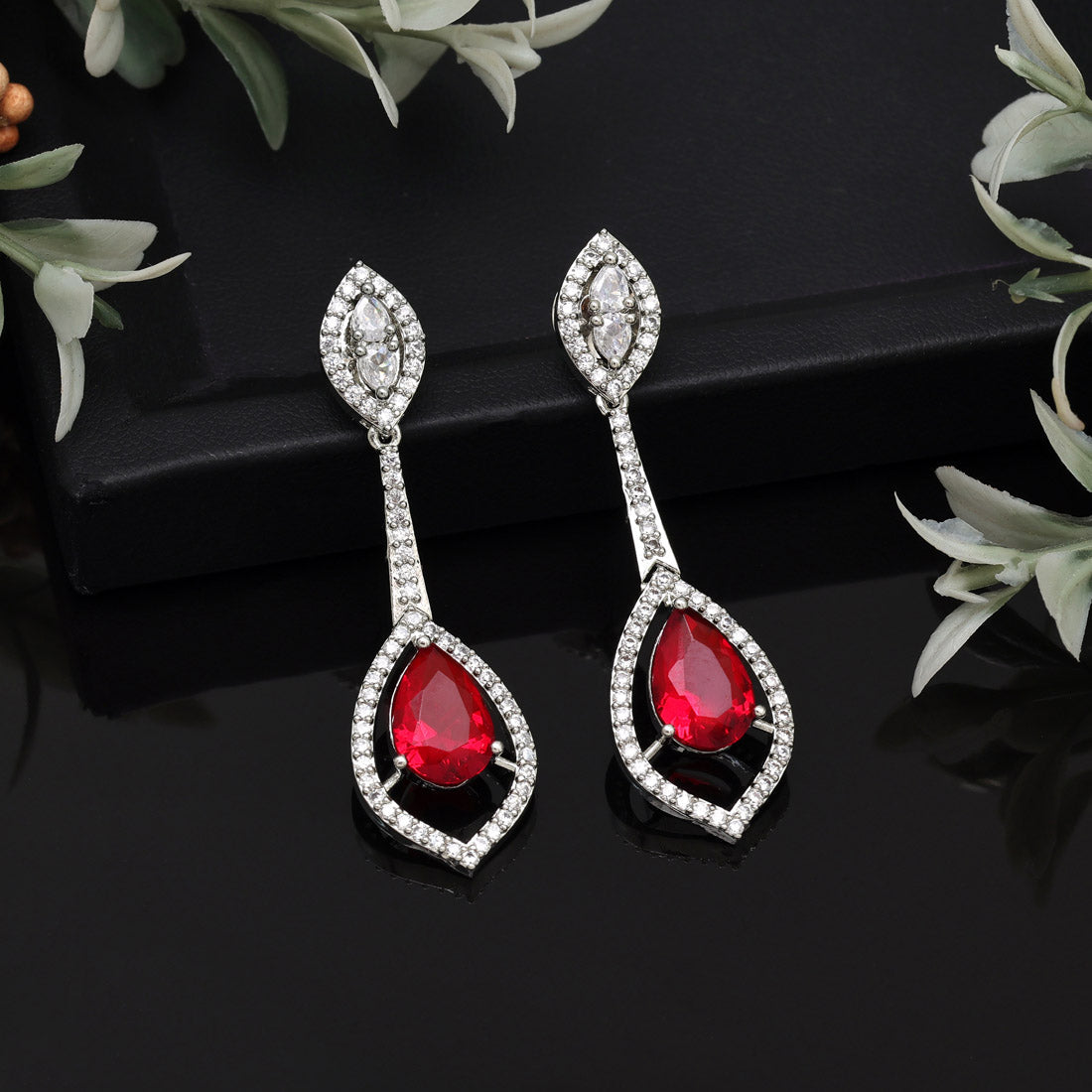 Red Color American Diamond Earrings (ADE567RED)