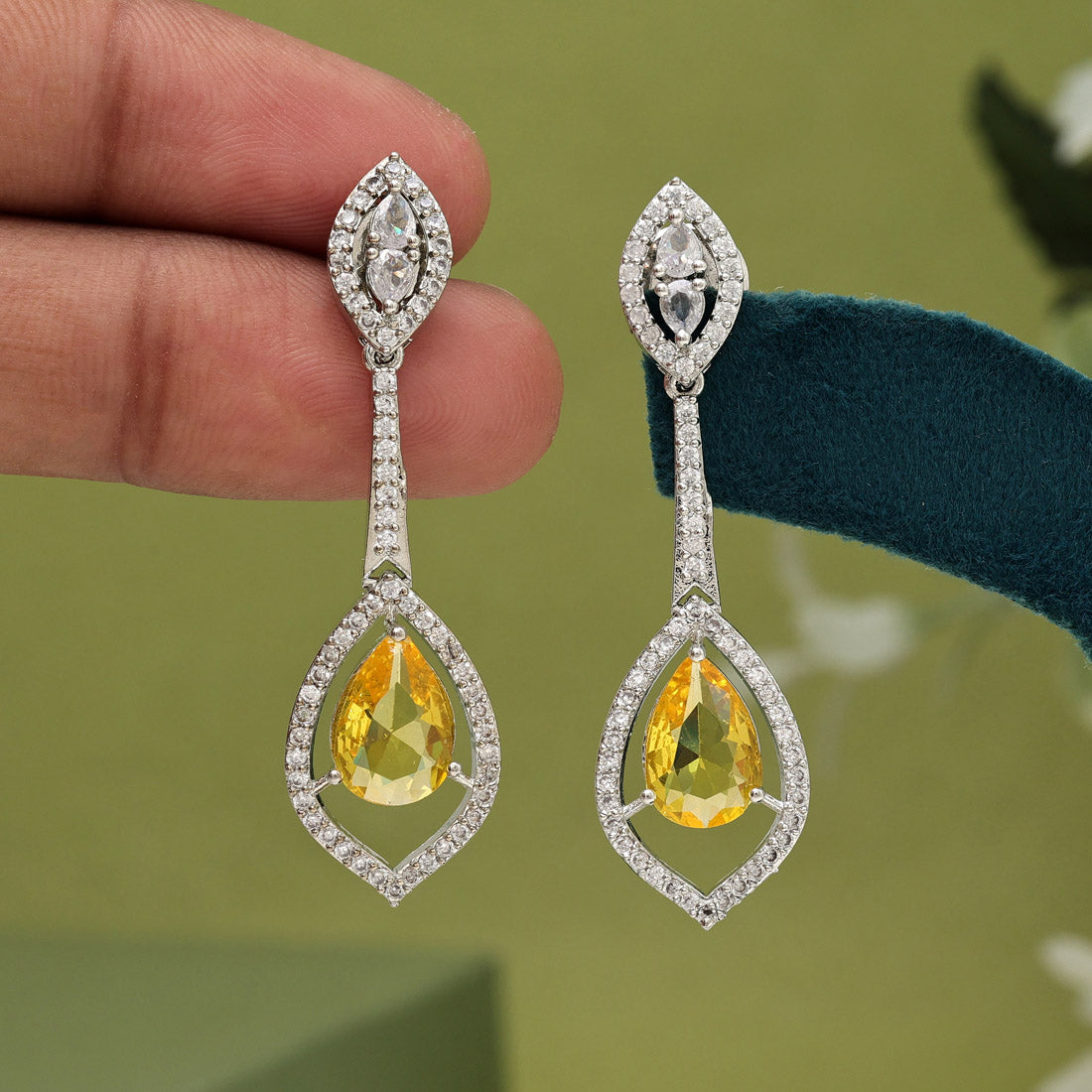 Yellow Color American Diamond Earrings (ADE567YLW)