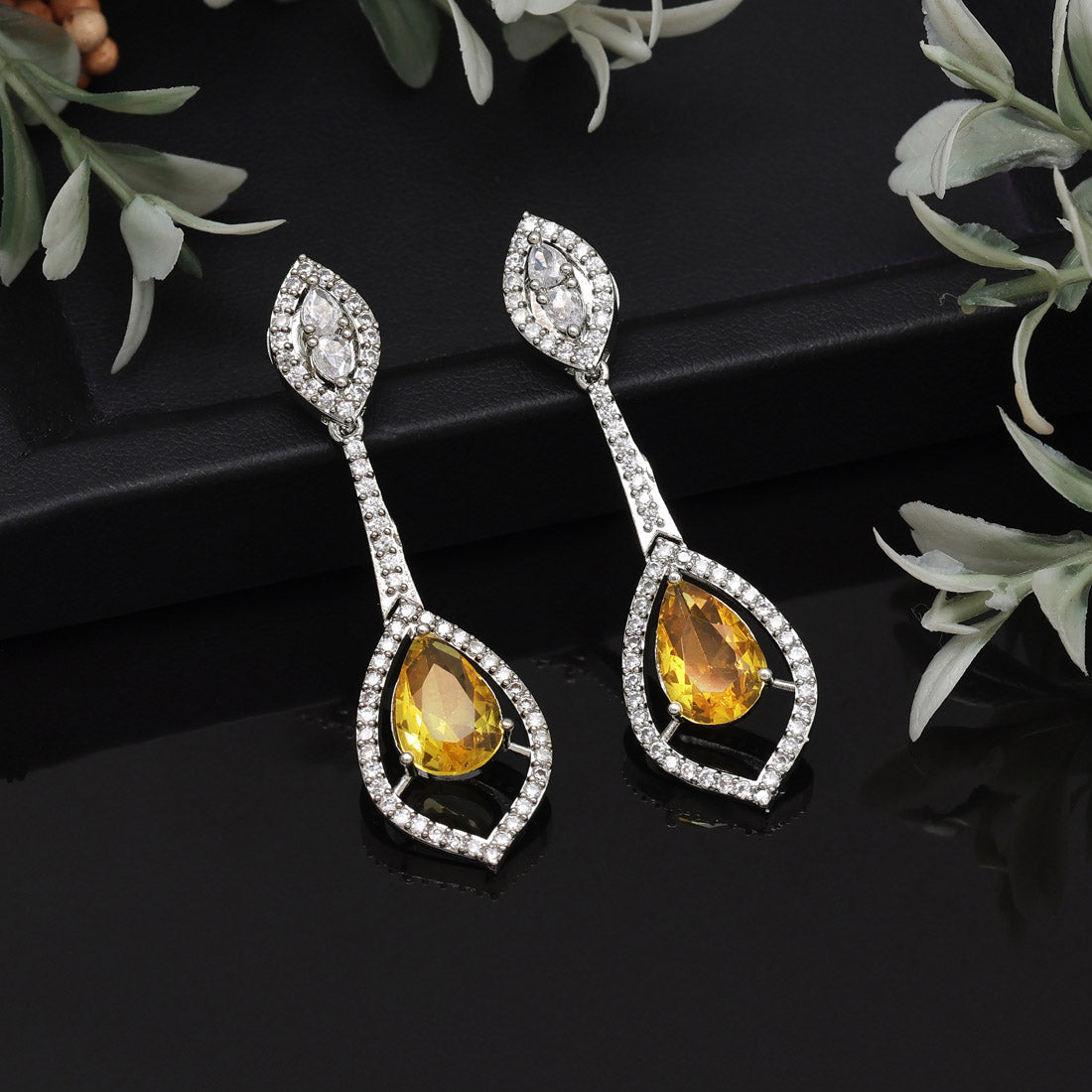 Yellow Color American Diamond Earrings (ADE567YLW)