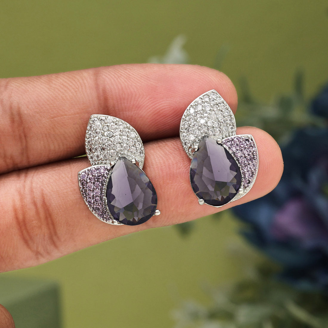 Purple Color American Diamond Earrings (ADE572PRP)