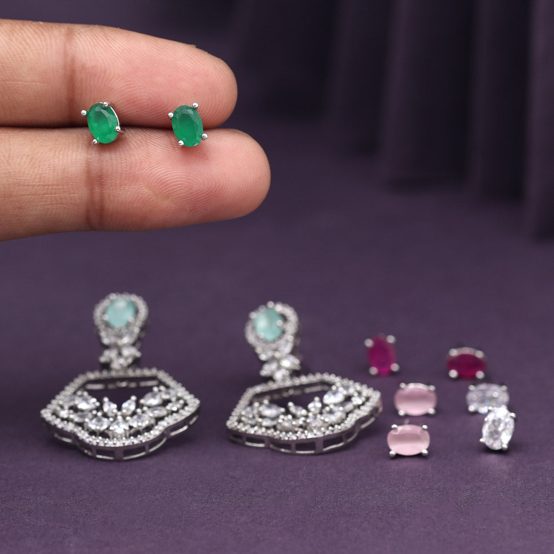 Multi Color American Diamond Earrings And Different Color Changeable Studs (ADE582MLT)