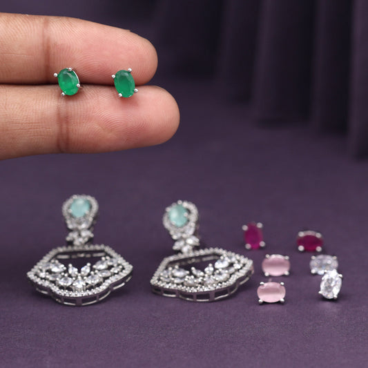 Multi Color American Diamond Earrings And Different Color Changeable Studs (ADE582MLT)