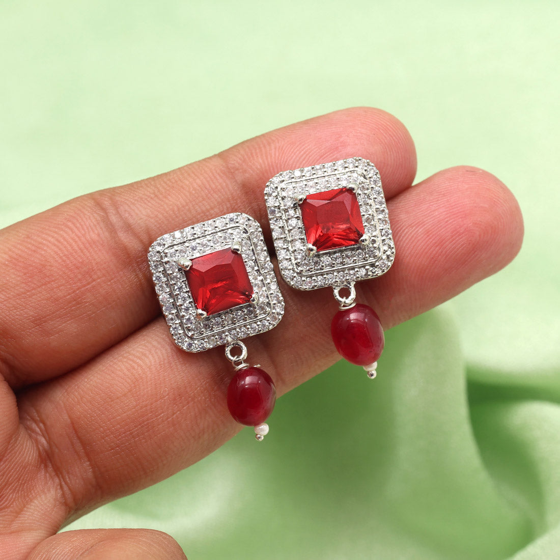 Ruby Color American Diamond Earrings (ADE589RUBY)