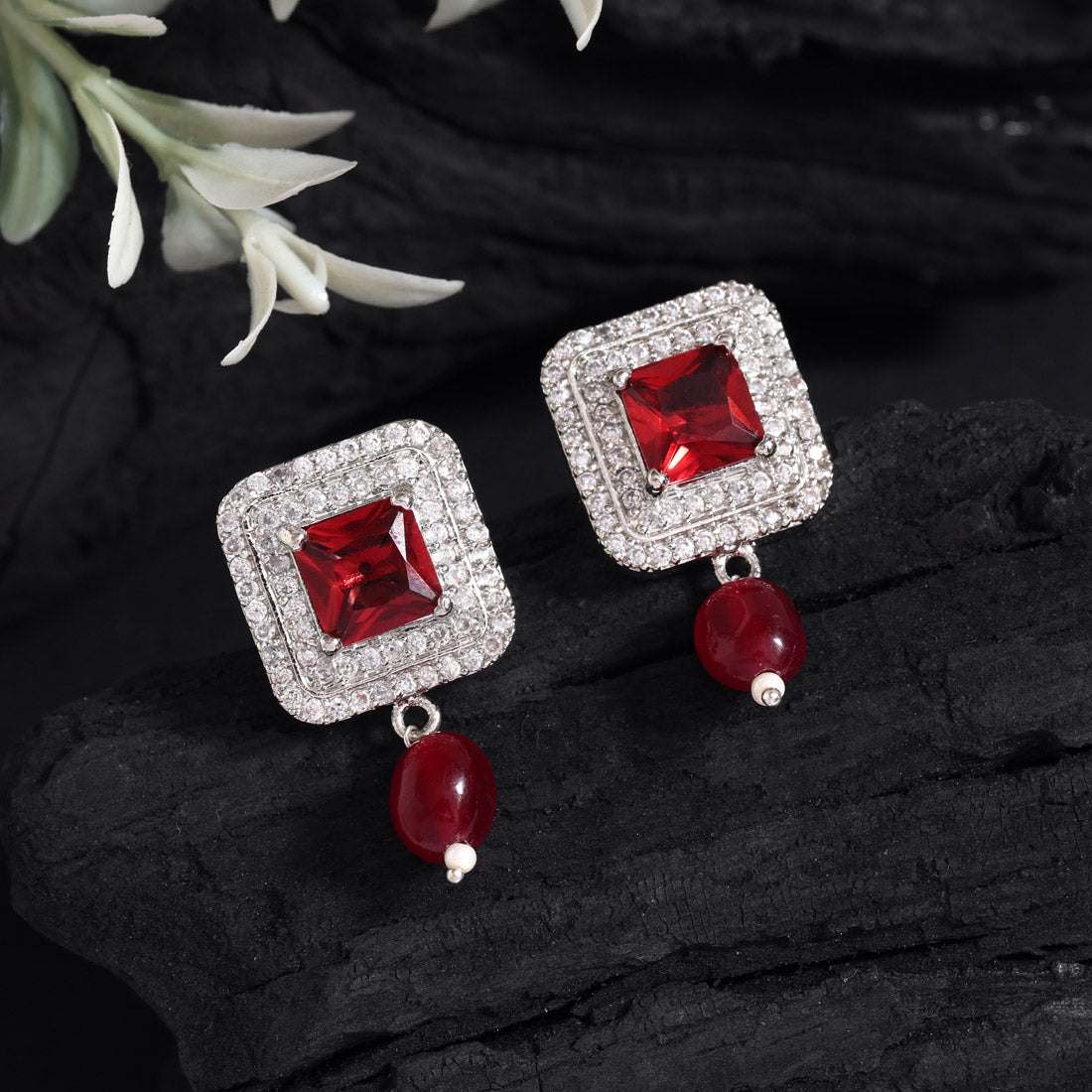Ruby Color American Diamond Earrings (ADE589RUBY)
