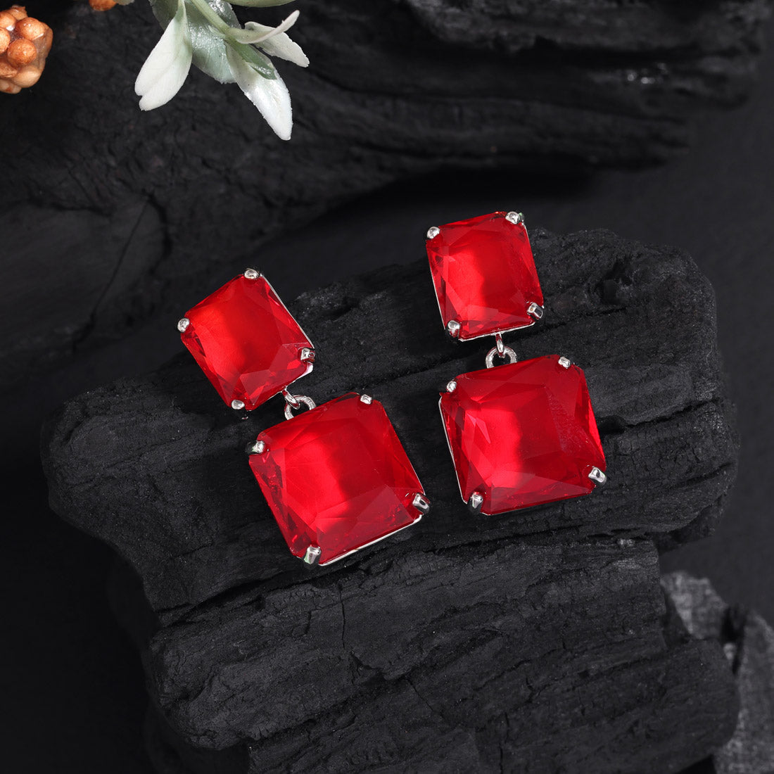 Red Color American Diamond Earrings (ADE591RED)