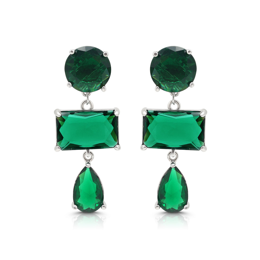 Green Color American Diamond Earrings (ADE592GRN)