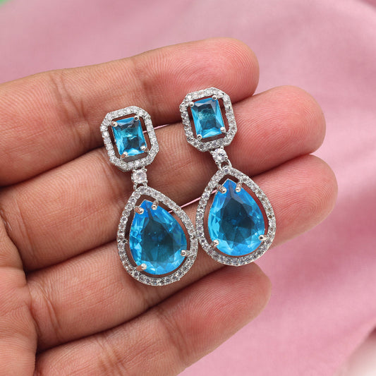 Firozi Color American Diamond Earrings (ADE595FRZ)