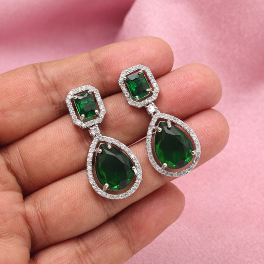 Green Color American Diamond Earrings (ADE595GRN)