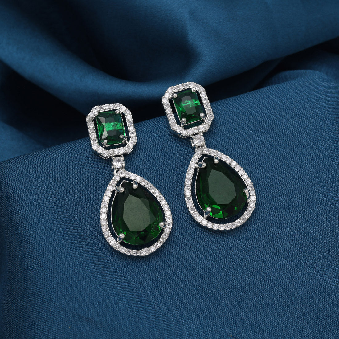 Green Color American Diamond Earrings (ADE595GRN)