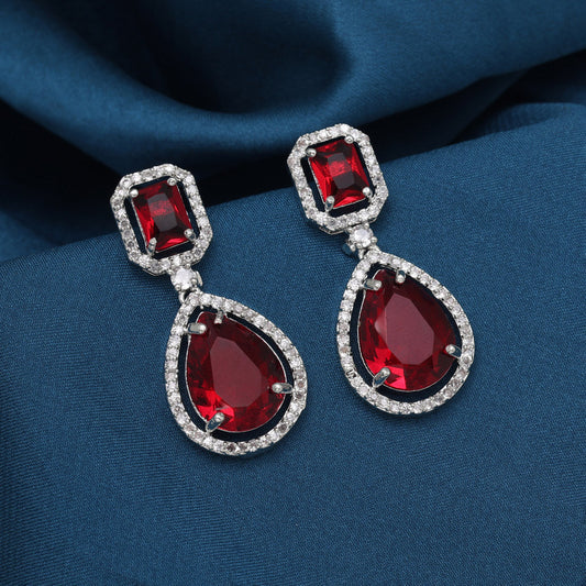 Red Color American Diamond Earrings (ADE595RED)