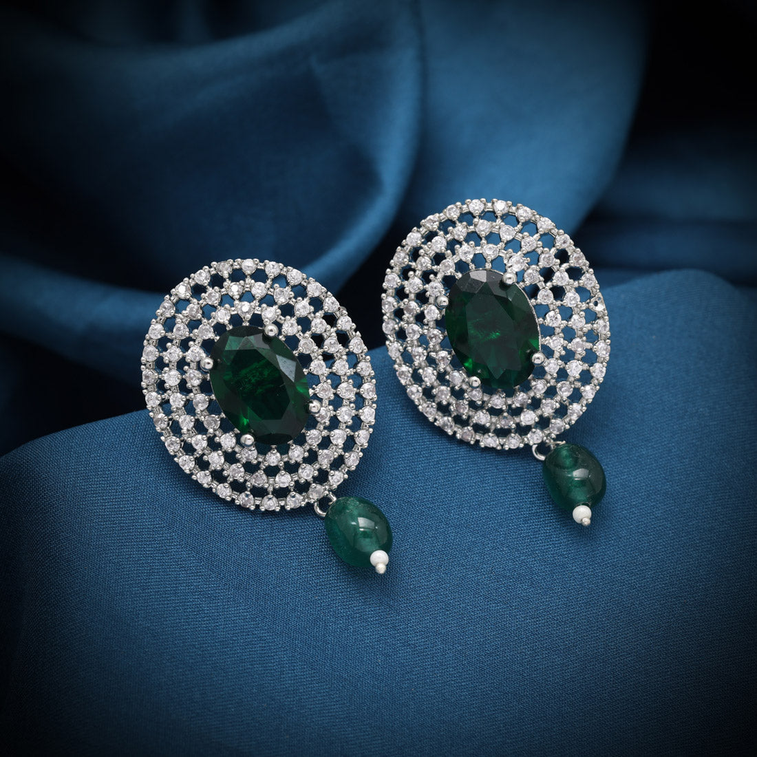 Green Color American Diamond Earrings (ADE596GRN)