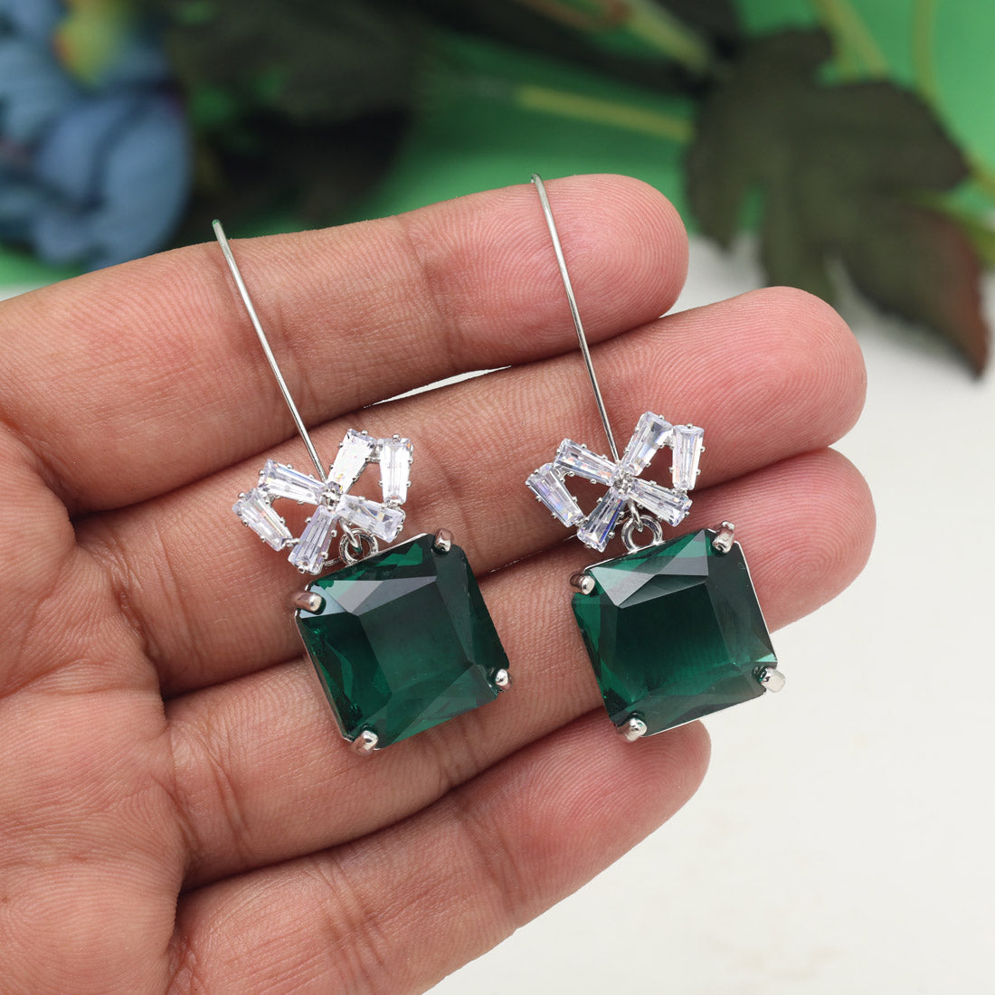 Green Color American Diamond Earrings (ADE597GRN)